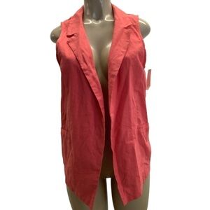 BCX Coral Linen Open Front Vest New With Tags